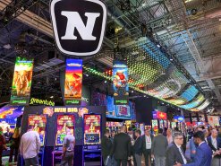 NOVOMATIC Booth at G2E Las Vegas with Logo and Cabinets